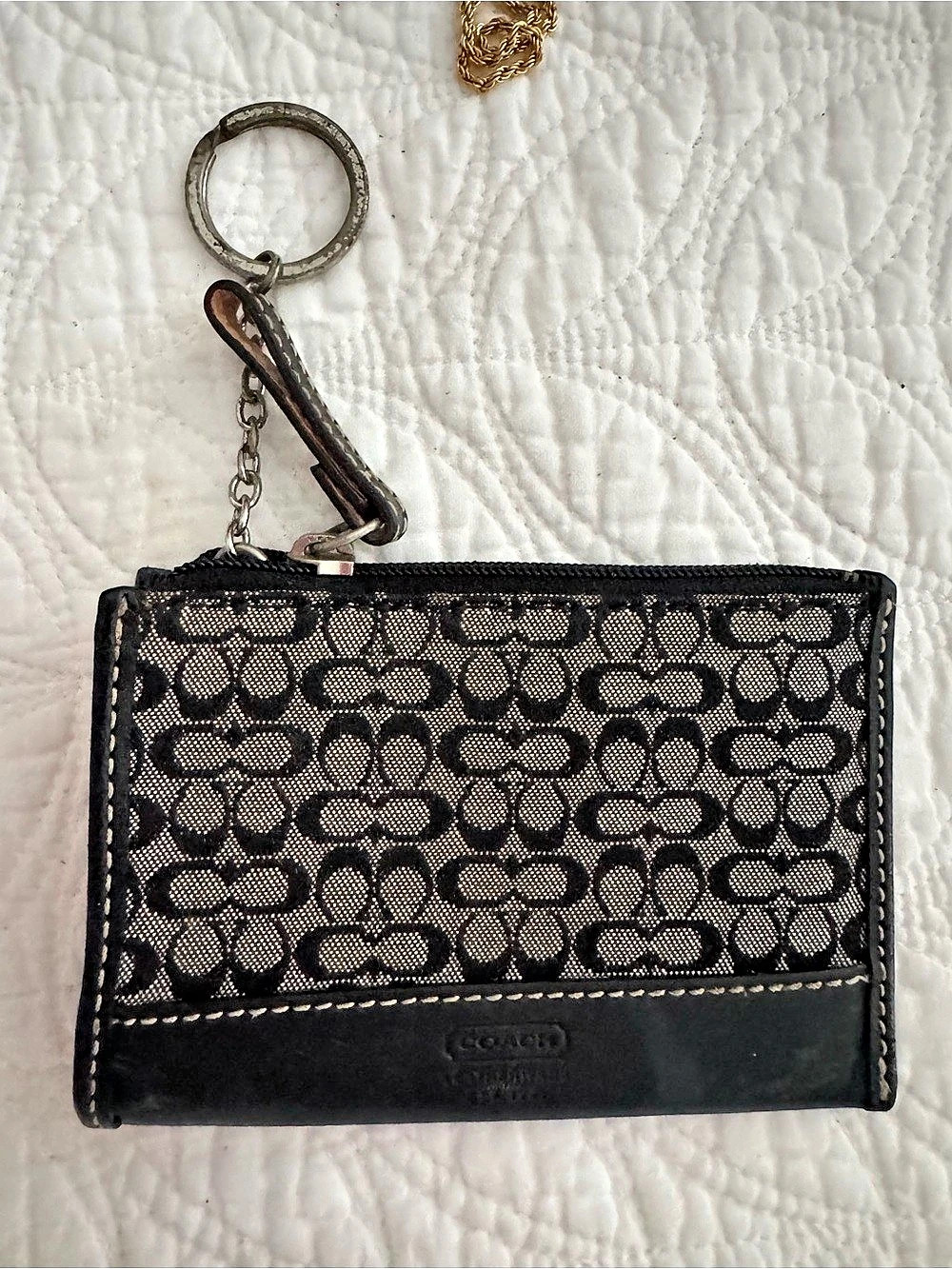 Coach Mini Skinny ID Case in Signature Canvas Wallet Black & Brown